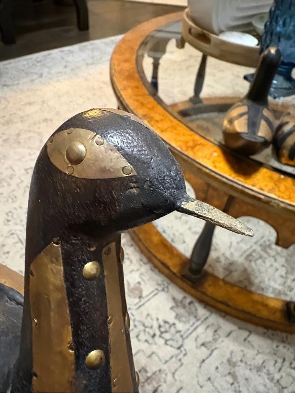VTG Hand Carved Wooden Brass Duck Figurines